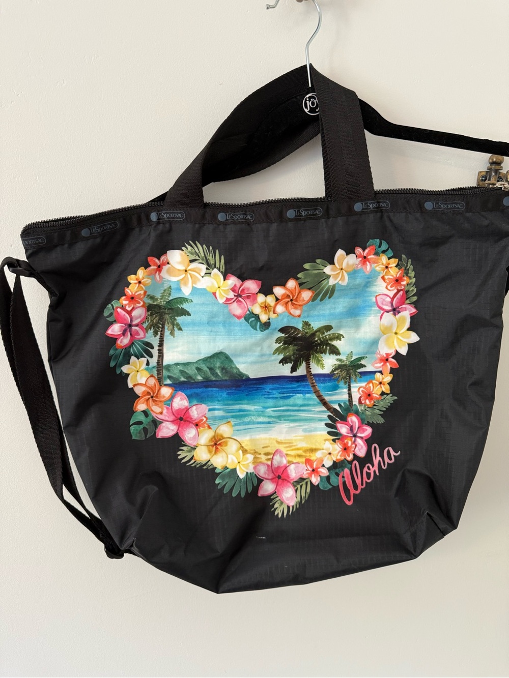 Lesportsac Black Tropical Heart Floral Aloha Tote